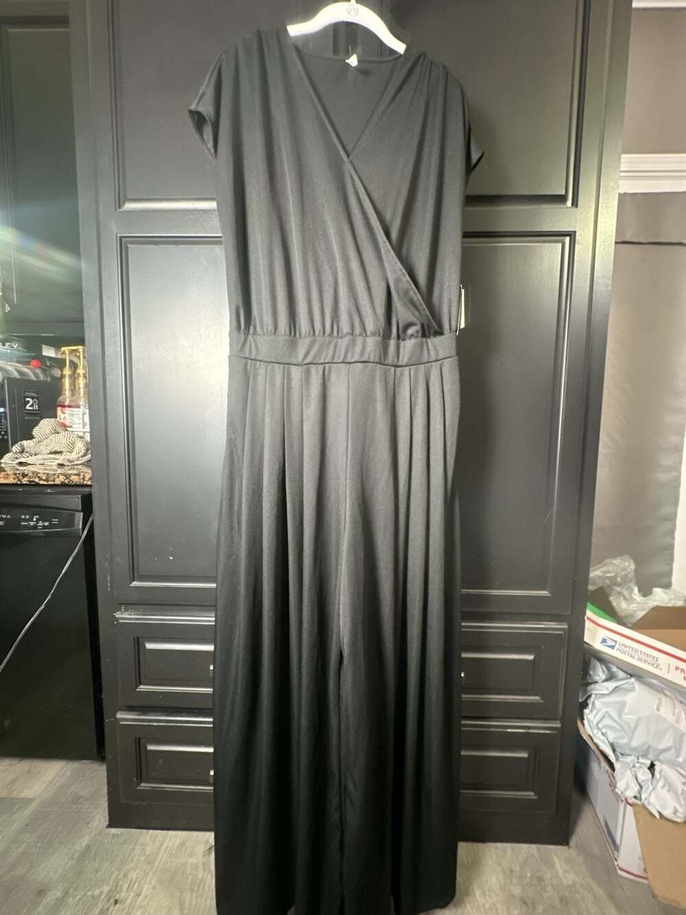 Halara V-Neck Side Pocket Wide Leg Flowy Waffle Casual Jumpsuit#848